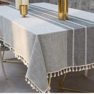 Embroidered Cotton Linen Wrinkle Free Anti-Fading Tablecloth